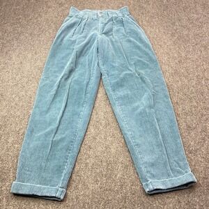 Palmettos Corduroy Pants Women Size 5 Blue Pleated High Rise Tapered USA Vintage